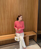 POLOWALK針織衫女2024新款絞花針織開(kāi)衫外套 韓系女裝毛衣夾克 粉色 L (165) 曬單實(shí)拍圖