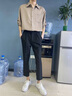聲猴輕熟風(fēng)夏季短袖T恤男士韓版潮流寬松休閑套裝冰絲男裝高級(jí)感衣服 卡其色+黑色西褲【二件套】 XL 曬單實(shí)拍圖