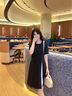 AD夏季連衣裙女輕熟風(fēng)黑色圓領(lǐng)西裝裙減齡通勤職業(yè)裝a字裙 連衣裙 S 曬單實(shí)拍圖