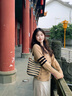 DXOT撞色V領(lǐng)軟糯毛衣開衫女2025早秋季新款慵懶學(xué)院風(fēng)針織衫外套上衣 卡其色 M 【建議90-105斤】 曬單實(shí)拍圖