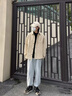 gxmy春秋季夾克外套男士套裝潮流休閑三件套日系衣服男裝一套搭配 灰綠襯衫+白色長(cháng)袖+黑色束腳九分 XL 曬單實(shí)拍圖