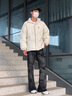 益帛棉服男冬季新款美式立領(lǐng)面包服潮牌加厚棉衣白色仿pu皮棉襖外套男 白色 L【建議120-135斤】 曬單實(shí)拍圖