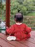 歡喜小熊 女寶秋冬長袖裙子兒童冬季紅色長裙女童連衣裙新年服童裝衣服 紅色 80 cm 曬單實拍圖