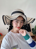 北極絨帽子女式草帽夏季大沿帽子波浪邊蝴蝶結草帽女士沙灘遮陽(yáng)大沿帽米色 曬單實(shí)拍圖