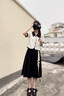 韓璐嬌（hanlujiao）新中式連衣裙女裝2024夏季新款氣質(zhì)中國(guó)風(fēng)旗袍小個(gè)子穿搭套裝裙子 6738杏色上衣+黑色國(guó)風(fēng)裙 M【80-100斤】 曬單實(shí)拍圖
