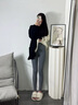 嫻柔灰色打底褲女棉2026新款春秋薄款高腰緊身顯瘦外穿大碼九分棉褲 深灰色 L 曬單實(shí)拍圖