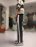 莞町青少年衣服12-16歲女初中生套裝女夏季少女高中生12-15歲女孩衣服 條紋Polo令短袖+黑拼白休閑褲【 160 M【建議90-105斤】 曬單實(shí)拍圖