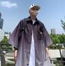 潮韓都夏季冰絲襯衫套裝男士休閑穿搭帥氣男裝一套感短袖襯衣兩件套 漸變襯衣藍+白短T+漸變褲藍 XL(版型帥氣) 曬單實拍圖