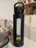 恩爾美（nRMEi）大容量防摔玻璃杯耐熱防爆直飲帶吸管提手夏季泡茶水杯便攜水壺男 黑色【茶隔款+雙飲】2000ml 曬單實(shí)拍圖