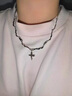 彩萊婭不規則十字架吊墜項鏈男士潮小眾設計短款鎖骨鏈女生頸鏈嘻哈配飾 十字架拼接項鏈 約45cm 曬單實(shí)拍圖