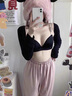 JERRIE MOCK多巴胺 性感無(wú)痕內(nèi)衣女聚攏小胸顯大無(wú)鋼圈收副乳辣妹字母文胸罩 玫紅套裝 75/34AB(蜜桃杯約1.7cm) 曬單實(shí)拍圖