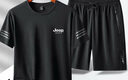 JEEP SPIRIT吉普冰絲套裝男夏季冰絲T恤短褲兩件套休閑運動男裝 黑色 2XL 曬單實拍圖