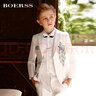 BOERSS男童西裝套裝兒童禮服主持人鋼琴演出服花童婚禮男童小西服外套 乳白色5件套：3件套+絨襯衫+領(lǐng)結 130碼 身高120-130cm 重46-50斤 曬單實(shí)拍圖