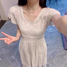 燕潯白色鏤空小飛袖方領(lǐng)連衣裙女夏季法式顯氣質(zhì)收腰氣質(zhì)過膝a字長裙 白色 L (建議110-125斤) 曬單實拍圖