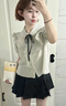 茉衣雅（MOYIYA）套裝/單件日系甜美少女小個(gè)子娃娃領(lǐng)條紋襯衫夏季+高腰百褶jk短裙 【套裝】高腰半身裙+襯衫 M 曬單實(shí)拍圖