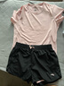 安踏速干運動(dòng)套裝羽毛球瑜伽服女士夏季透氣短褲短袖T恤跑步跳操衣服 【防走光套裝】燃冬粉7205-5 XL/175 曬單實(shí)拍圖
