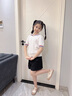 IVY HOUSE常春藤兒童裝女童2024年夏季新款  撞色海軍領(lǐng)舒彈氣質(zhì)短袖針織衫 白色（（附贈領(lǐng)花）） 140 cm 曬單實(shí)拍圖