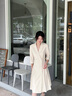 AD高端精致連衣裙奢華大牌西裝裙子女春夏季新款顯瘦主持人正裝 七分袖氣泡米連衣裙 S 曬單實(shí)拍圖