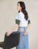對白【涼感】設計感撞色短袖T恤女2025夏季新款寬松百搭獨特上衣 藍白拼綠 XL 曬單實(shí)拍圖