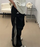 至唯三條杠傘兵褲子男夏季速干褶皺工裝褲薄款美式潮牌校服闊腿運(yùn)動(dòng)褲 黑色 XL 【推薦130-145斤】 曬單實(shí)拍圖