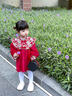 傳樂(lè )星（CHUANLEXING）新年周歲宴秋冬加絨百天禮服女寶寶拜年服紅色嬰兒衣服抓周套裝 國風(fēng)裙子-酒紅色（單件加絨裙） 90碼(10-12個(gè)月) 曬單實(shí)拍圖