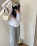 愛(ài)麥依長(cháng)袖連帽衛衣女夏季季新款帽衫休閑百搭修身顯瘦弧形下擺短款上衣 白色 L 建議100-115斤 曬單實(shí)拍圖