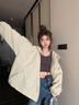 FSHE工裝連帽短外套女春秋2025新款春秋休閑寬松夾克棒球服外套上衣 杏色外套 M 95至110斤 曬單實(shí)拍圖