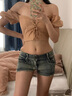 妙奕嘉辣妹牛仔超短褲女夏季外穿熱褲性感鉚釘緊身顯瘦露臀低腰短褲百搭 低腰鉚釘牛仔超短褲【S】復(fù)古藍 曬單實拍圖