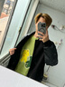 BJHG【陳哲遠用款】不計后果秋季紋理PU皮毛呢棒球服男潮夾克外套 黑色 M 曬單實拍圖