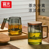 富光茶杯玻璃杯茶水分離泡茶杯加厚耐熱過濾水杯茶道杯子辦公室茶具 青灰色500ml【T型木把手】500ml 曬單實(shí)拍圖