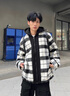 南笙范小香風(fēng)冬季外套男連帽毛呢大衣黑白格子大褂男女同款假兩件夾克 J327黑色 XL 【適合130-145斤】 曬單實(shí)拍圖
