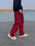 至唯酒紅色工裝休閑褲男春秋潮流美式燈芯絨垂感褲子寬松直筒闊腿長(cháng)褲 紅色 XL 【推薦130-145斤】 曬單實(shí)拍圖