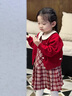 G.DUCKKIDS小黃鴨童裝女童套裝春秋2025新款洋氣兒童衣服女孩公主裙春季兩件 紅色貓咪毛衣 90 建議1~2歲【 80-90cm】cm 曬單實拍圖