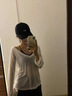 入秋謠白色薄款微透v領(lǐng)長(zhǎng)袖T恤女裝夏季寬松防曬罩衫休閑慵懶風(fēng)罩衣上衣 卡其色 S 曬單實(shí)拍圖