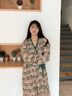 族瑪士睡袍浴袍女春秋季2025新款純棉睡衣裙夏季薄款長袖家居服套裝外袍 S83583#竹節(jié)棉裙-石紅墨綠 S 【建議70-100斤/150-162CM】 曬單實拍圖