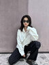 畫尚高級感歐美復(fù)古貓眼墨鏡女網(wǎng)紅個性曲面小框防紫外線太陽眼鏡 黑框黑片 曬單實拍圖