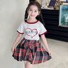 小咕嘟熊女童夏季套裝2024新款兒童衣服女孩洋氣JK學(xué)院夏裝短袖裙褲兩件套 白色上衣+裙褲 130 曬單實(shí)拍圖