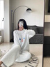SUPISRRE輕奢法式半邊絨睡衣秋冬季女珊瑚絨笑臉甜美加厚高級感外穿家居服 淡藍色 均碼 曬單實(shí)拍圖