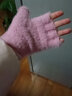 QUEENJOY新款毛絨手套可愛(ài)貓爪熊掌保暖半指翻蓋針織加絨加厚韓版手套 玫紅色（顏色偏淺） 曬單實(shí)拍圖