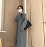妃奧絨拉鏈翻領(lǐng)針織連衣裙女秋冬復(fù)古長款高領(lǐng)毛衣裙直筒法式長袖打底裙 米色 均碼 曬單實拍圖