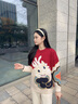 純邇新年戰(zhàn)袍蛇年春裝新款本命年紅色針織衛(wèi)衣女韓版圓領(lǐng)印花寬松加厚 紅色 M 曬單實(shí)拍圖