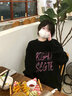 LDBE圓領(lǐng)衛衣女黑色寬松長(cháng)袖春季款hiphop美式復古oversize設計感上衣 黑色【秋冬加絨】 L （95-110斤） 曬單實(shí)拍圖