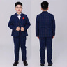 勤度兒童西服套裝男小孩西裝主持人胖童小帥氣孩演出服 2胖版0918灰格馬甲+褲子+襯衣 160 胖版(105-125斤) 曬單實(shí)拍圖