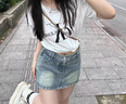 妙奕嘉牛仔短褲女夏季裙褲新款2024年外穿女裝辣妹高腰牛仔褲熱褲超短褲 美式復(fù)古藍(lán)牛仔短褲 M 曬單實(shí)拍圖
