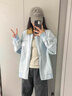 乖甜星美式復(fù)古短外套女春秋2025新款潮牌撞色翻領(lǐng)寬松情侶夾克棒球服女 藍(lán)色 L 曬單實(shí)拍圖