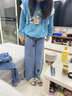 女童牛仔褲春秋款2025新款兒童秋裝褲子中大童春季女孩直筒闊腿褲 藍色 150 曬單實(shí)拍圖