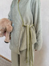 朵朵·可可秋冬季新款珊瑚絨坑條法蘭絨女長(cháng)袖斜襟家居服睡衣套裝 灰綠 S (155) 曬單實(shí)拍圖