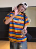 LDBE歐若風(fēng)穿搭韓版條紋短袖t恤女夏季寬松撞色美式復(fù)古上衣設(shè)計感潮 黃拼紅藍條紋 M 【80-100斤】 曬單實拍圖