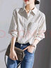 羅蒙 襯衫女2026春秋新款翻領(lǐng)單排扣豎條紋寬松百搭顯瘦襯衣 卡其條紋 2XL 曬單實(shí)拍圖