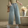 蘑菇同學(xué)大碼牛仔褲女春季文藝松緊腰抽繩闊腿褲女寬松小個(gè)子九分褲 淺藍色 L 建議120-135斤 曬單實(shí)拍圖